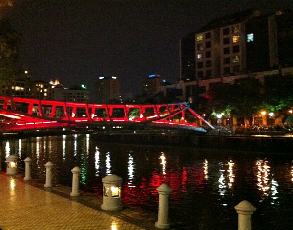 Red bridge Singapore River night cruise