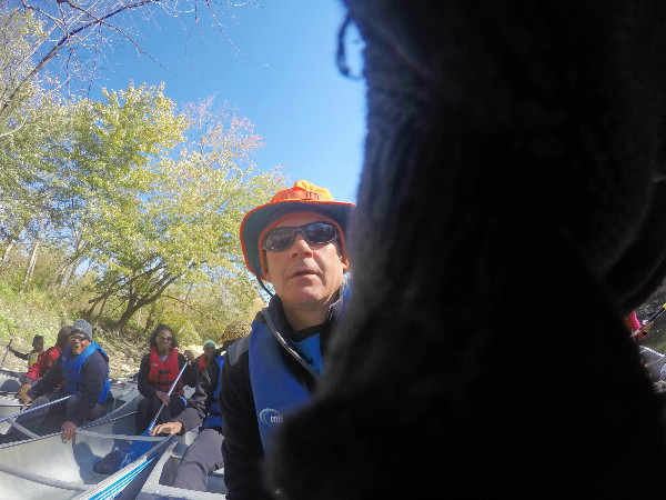 Group canoeing GoPro selfie